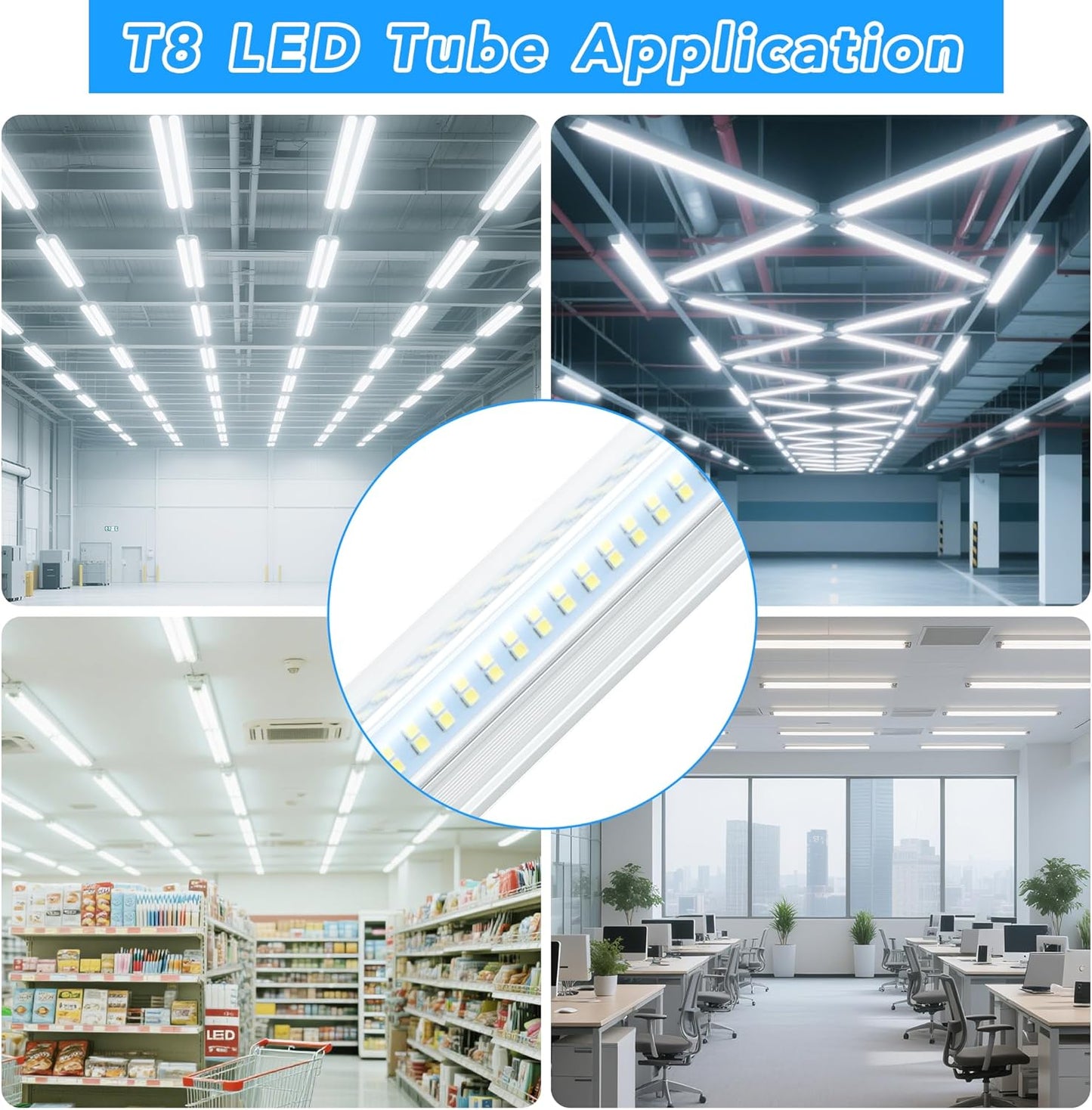 T8 LED Shop Lights, 4 Pack Garage Light 4FT 60W 9600LM 6000K, Work Lights Ceiling LED, Linkable Lighting, Plug & Play Energy-Saving for Warehouse Basement Gym Room(V4)