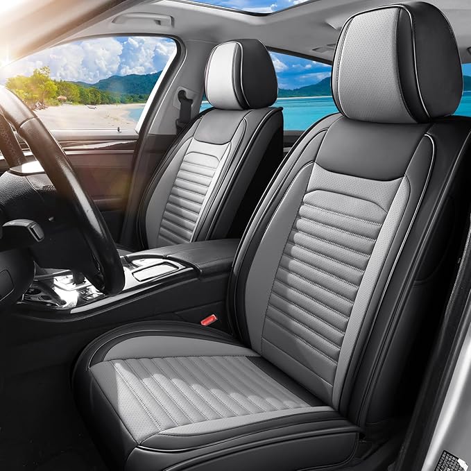 Car Seat Covers Full Set Fit for Toyota 4Runner 2001-2026, Premium Faux Leather Car Seat Protector,Breathable Anti-Slip Full Wrapping Edge Seat Covers(Black&Gray,Full Set)