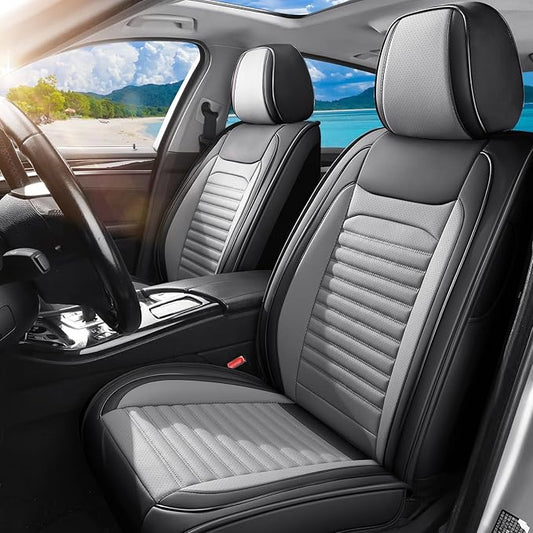 Front Seat Covers Fit for Toyota Sienna 2001-2025, Car Seat Covers Front Seats, Breathable Leather Automotive Seat Covers Front Pair Anti-Slip Seat Cover(Black&Gray, Front)