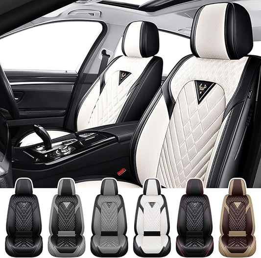 Truck Seat Covers for Ford F150 2009-2026, Waterproof Premium Leather Full Coverage Car Seat Covers, Muscle Sport Style Auto Interior Seat Cover Sets (Front Set/Black White)