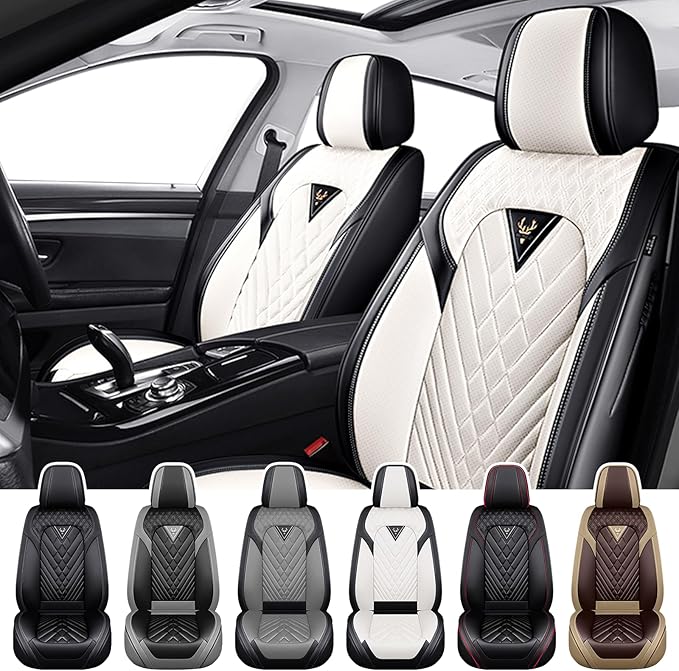 Truck Seat Covers for Ford Bronco 2021-2026, Waterproof Premium Leather Full Coverage Car Seat Cover, Muscle Sport Style Auto Interior Seat Cover Sets (Front Set/Black White)