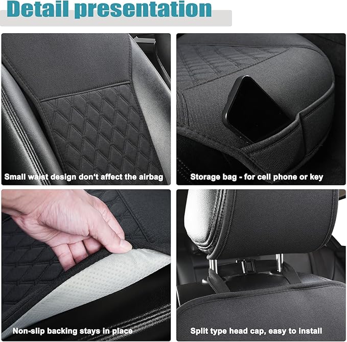 West Llama Linen Car Seat Covers-Breathable & Soft-Front Car Seat Protector Universal Fit 90% Cars,SUVs,Trucks,Diamond Pattern-1Pair,Black
