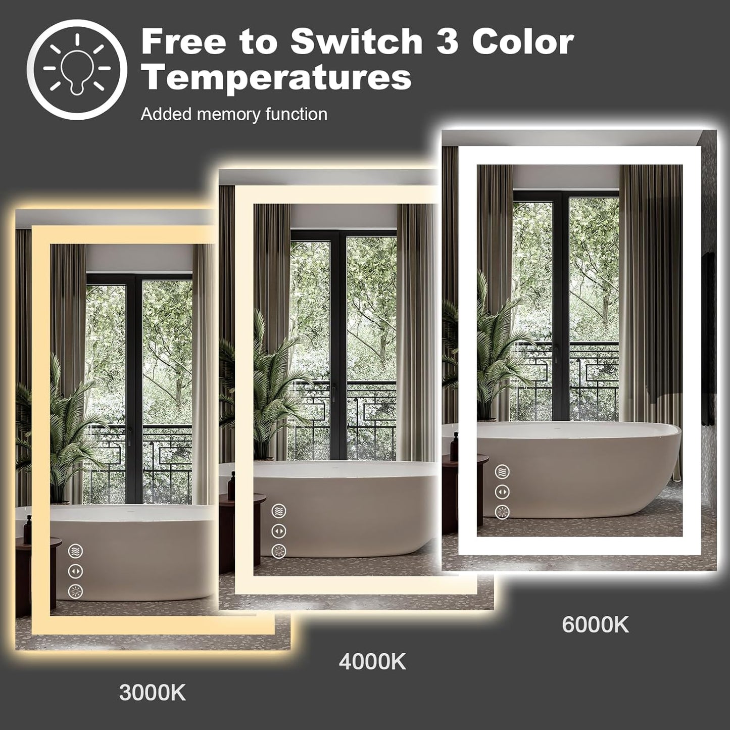 Amorho LED Bathroom Mirror Large 88" X38" with Front Light and Backlit, Stepless Dimmable Wall Mirrors with Anti-Fog, Shatter-Proof, Memory, 3 Colors, Double LED Vanity Mirror
