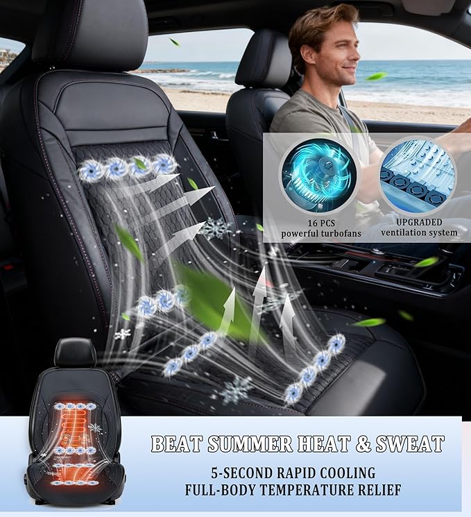 2026 Upgraded 3-in-1 Cooling Car Seat Cover with Climate Control & Massage, 12V Ventilated Cooling Seat Cushion for Summer, Universal Fit for Car SUV Truck Front Seat (black1)