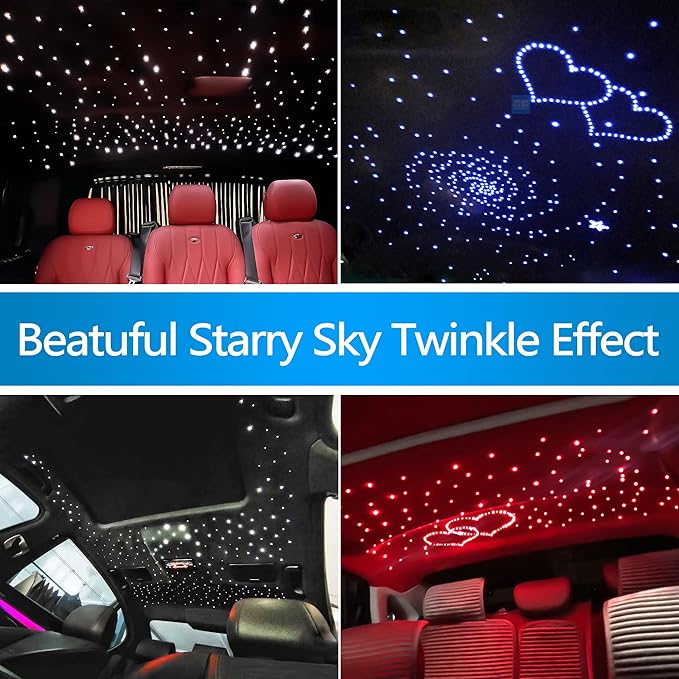 ATOKEE Twinkle Starlight Headliner Kit Mixed 375pcs 9.8ft, 10W Fiber Optic Star Lights for Car Roof Use with APP/Remote Music Control