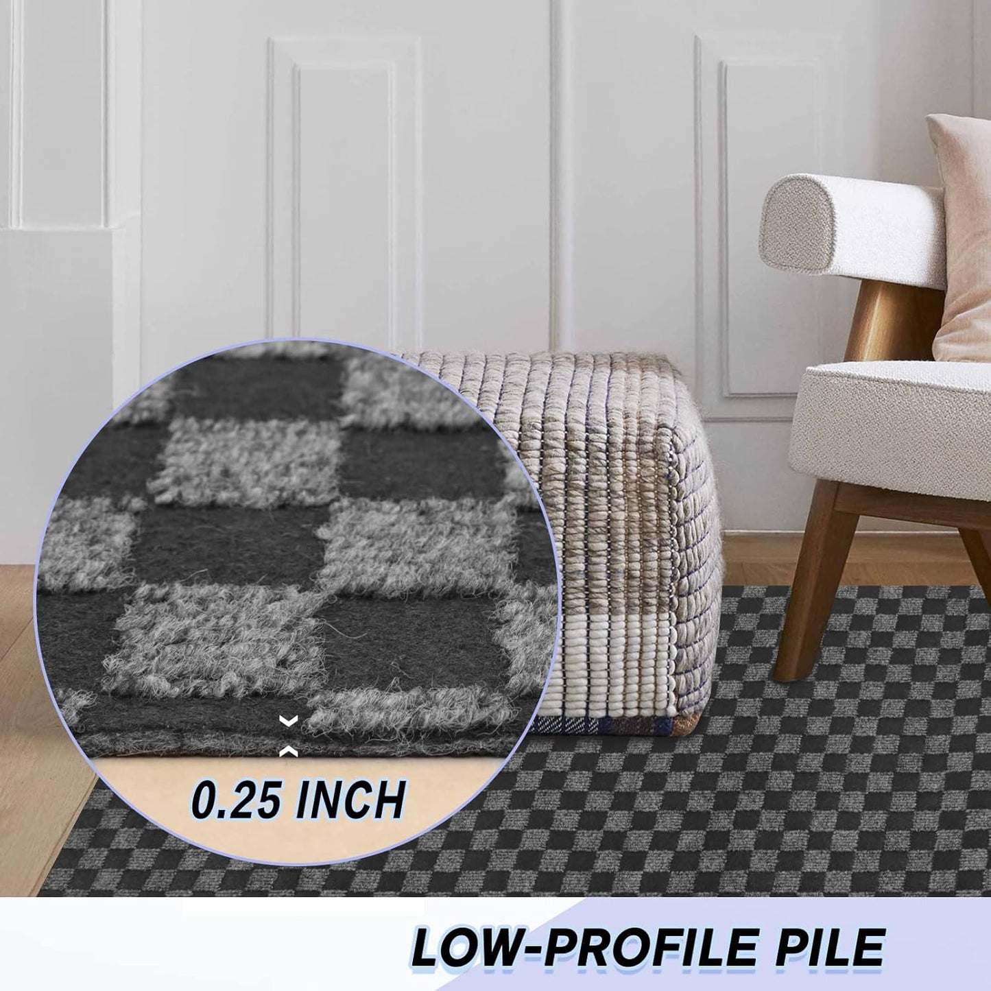 Custom Size Backed Non-Slip Area Rugs Runner, Easy Clean, Waterproof Runner Rugs for Hallway Entryway, Kitchen, Laundry, 3FT x 31FT, Gray Checkered