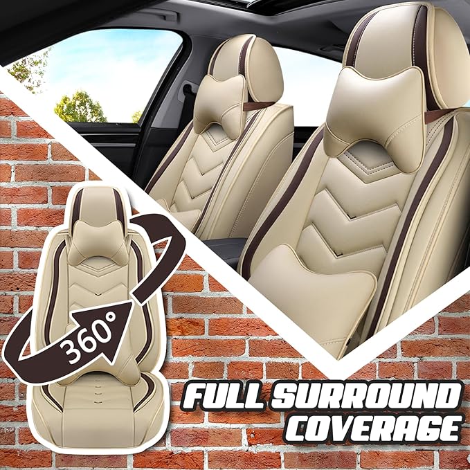 Car Seat Covers for Hyundai Sonata 2002-2026, Premium Nappa Leather Car Seat Cover, Stylish Sport Seat Covers， Automobile Seat Cover Sets.(Luxury 5 Seats/Beige)