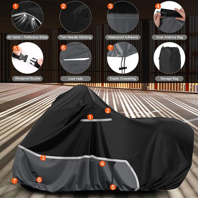 Waterproof Motorcycle Cover Replace for Indian Chieftain/Challenger, 420D Oxford Cloth Customized Motorcycle Cover for Snow Rain Dust Protection (Chieftain)