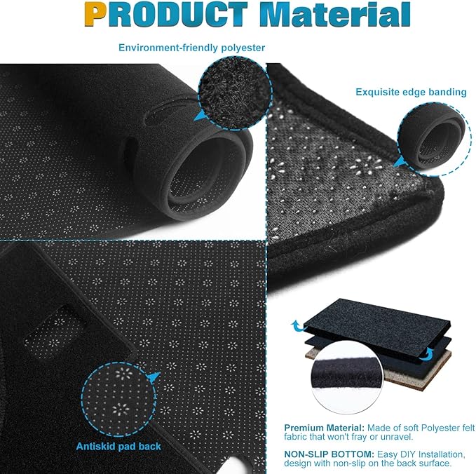 x xotic tech Center Console Dashboard Mat Pre-Cut Non-Slip Sunshield Sun Glare Protector Dash Carpet Pad Black Cover Compatible with Toyota Camry 2018-2024