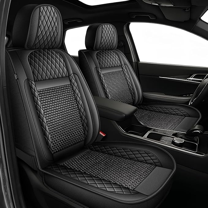 TTX LIGHTING for Toyota RAV4 2013-2026 Car Seat Covers, Breathable Ice Silk & Leather Seat Protector, Cool & Anti-Sweat for Long Driving, Airbag Compatible, 2 Front Seats (Black)