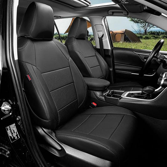 coverdream 2026 Rav4 Seat Covers Custom Fit for 2026 Toyota Rav4 Hybrid (Woodland/Limited) SUV,Full Set Luxury Waterproof Leather Car Seat Protector Black