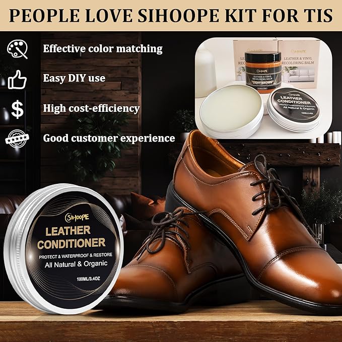 8.8oz Leather Recoloring Balm with 100ml Mink Oil,Light Brown Leather Repair Kit for Furniture,Leather Repair Cream,Leather Scratch Repair for Car Interior,Leather Conditioner for Couch