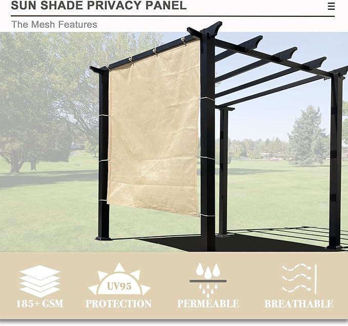 Sun Shade Privacy Panel with Grommets on 4 Sides for Patio, Awning, Window Cover, Pergola or Gazebo (Banha Beige, 10' x 8')