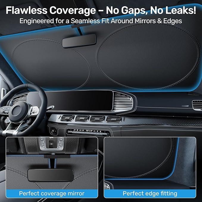 2025 Upgraded Zanch Car Front Windshield Sun Shade - Ultimate UV Protection & Heat Reduction|Innovative No Light Leakage Technology|Foldable Design for Truck, XLarge(69'' x 35'')