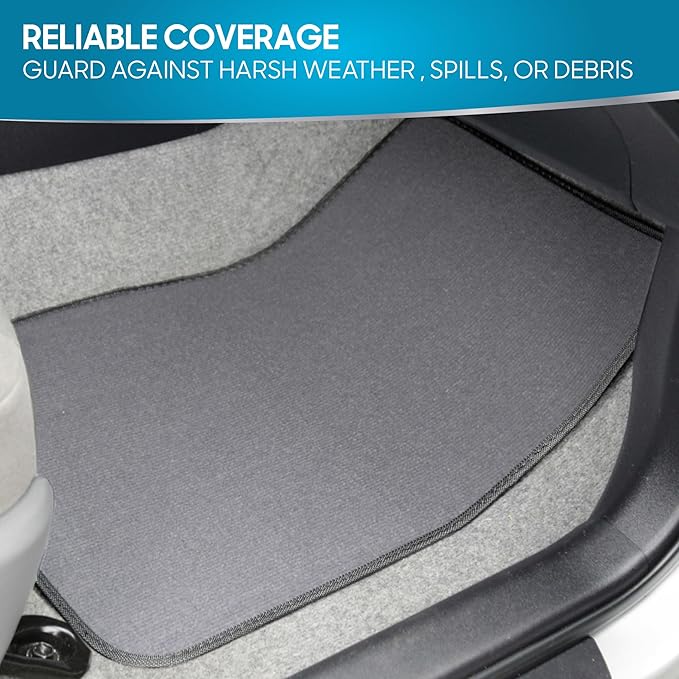 BDK Classic Carpet Floor Mats for Car & Auto - Universal Fit -Front & Rear with Heelpad (Medium Gray) - MT-100-CPTSERIES