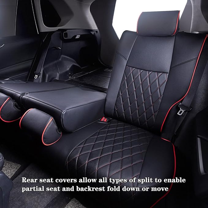 HKZ Fit RAV4 Car Seat Cover Set for 2013 2014 2015 2016 2017 2018 Toyota RAV4 LE Gasoline Version Only-Leather(Black+Red)