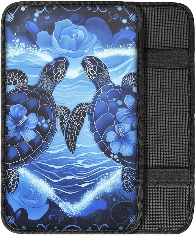 Suobstales Turtle Hibiscus Print Car Center Console Armrest Cover Seat Box Mat Auto Decorations Fit Most Vehicle SUV Truck Sedan