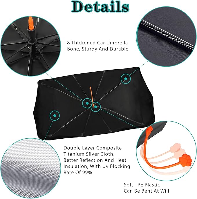 Socira Leopard Print Car Windshield Sunshade Umbrella, 57" x 30", Blocks UV Rays, Keeps Car Cool, Foldable, Compatible with Most Cars, Trucks, SUVs