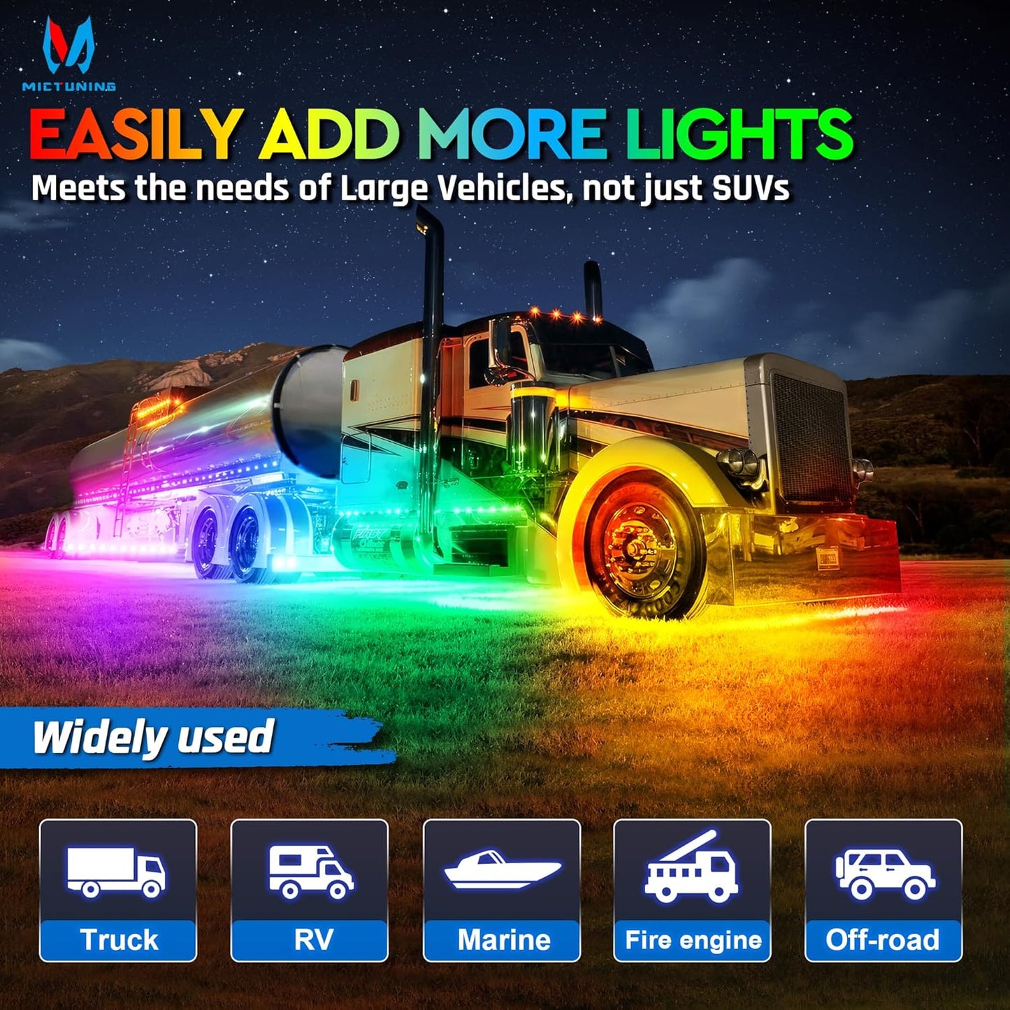 MICTUNING C2 MAX RGB+IC Chasing Color Rock Lights - 10 Pods Underglow Lighting Kit, Dynamic Lighting Modes, Extensible Up to 24 Pods with Stable APP Control, IP68 Waterproof, DIY Effect