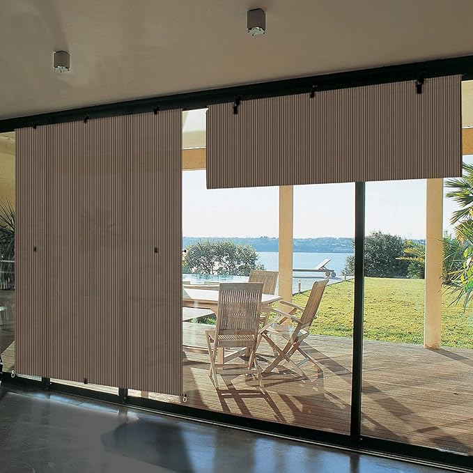 Bynbbur 4'W x 11'H Outdoor Patio Shades Foldable Roller Blinds, 220 GSM Sun Shade Roll Up Porch Screens Exterior Shade Cloth for Deck Pergola Backyard, Brown