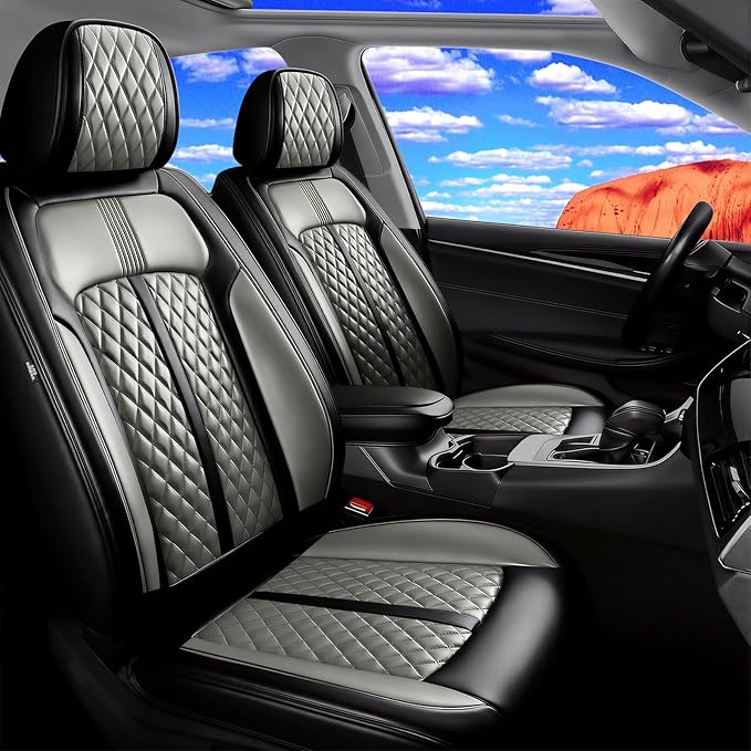 Fit CX-5 Car Seat Covers for Select Mazda CX5 2013-2024 2025 2026 - Premium Full Coverage Leather, Airbag Compatible, Waterproof & All Weather Seat Protector, Full Set, Black+Gray