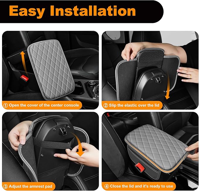 Center Console Cover for Cars Fit for Jeep Renegade Leather Armrest Covers with 2 Storage Bags(Grey)