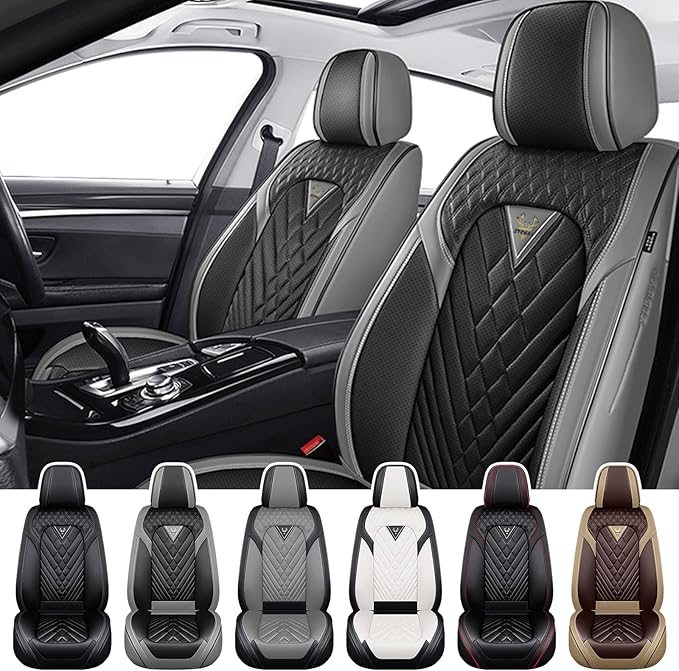 Truck Seat Covers for Ram 3500 2009-2026, Waterproof Premium Leather Full Coverage Car Seat Cover, Muscle Sport Style Auto Interior Seat Cover Sets (Front Set/Gray Black)