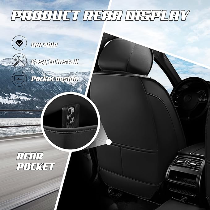 Car Seat Covers Fit for Toyota rav4 2000-2026, Stylish Sport Seat Covers, Waterproof Wear-Resistant Premium Nappa Leather Car Seat Cover.(Full Set/Pure Black)