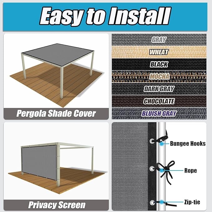 Amagenix 90% Sun Shade Cloth with Grommets, 6' x 20' Pergola Replacement Shade Cover Canopy Privacy Screen for Outdoor Patio Garden, Gray (We Customized)