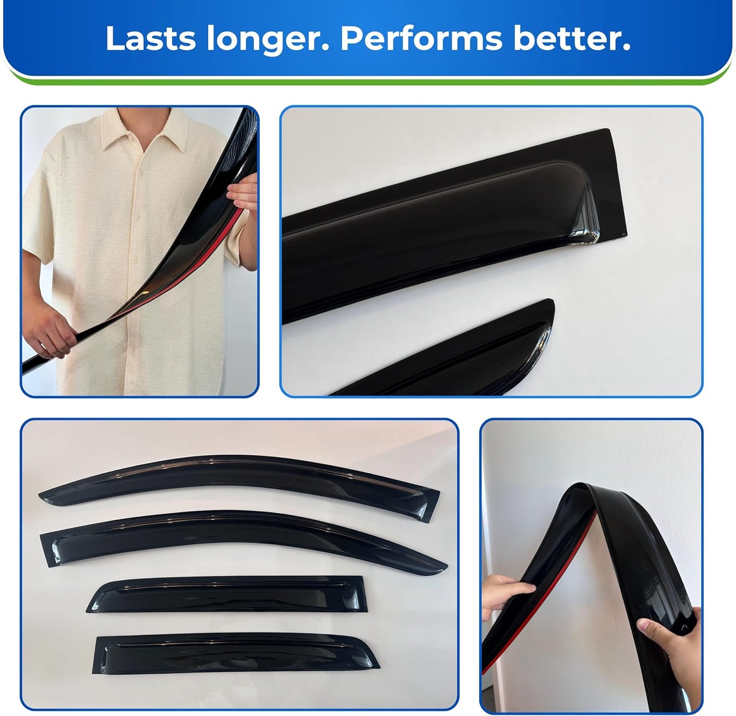 KPY Window Visor Compatible with 1997-2003 Ford F150, 2004 F150 Heritage, 1997-1999 F250, Rain Guard Vent Deflector Tape-On, 1998 1999 2000 2001 2002 (Regular Cab Only)