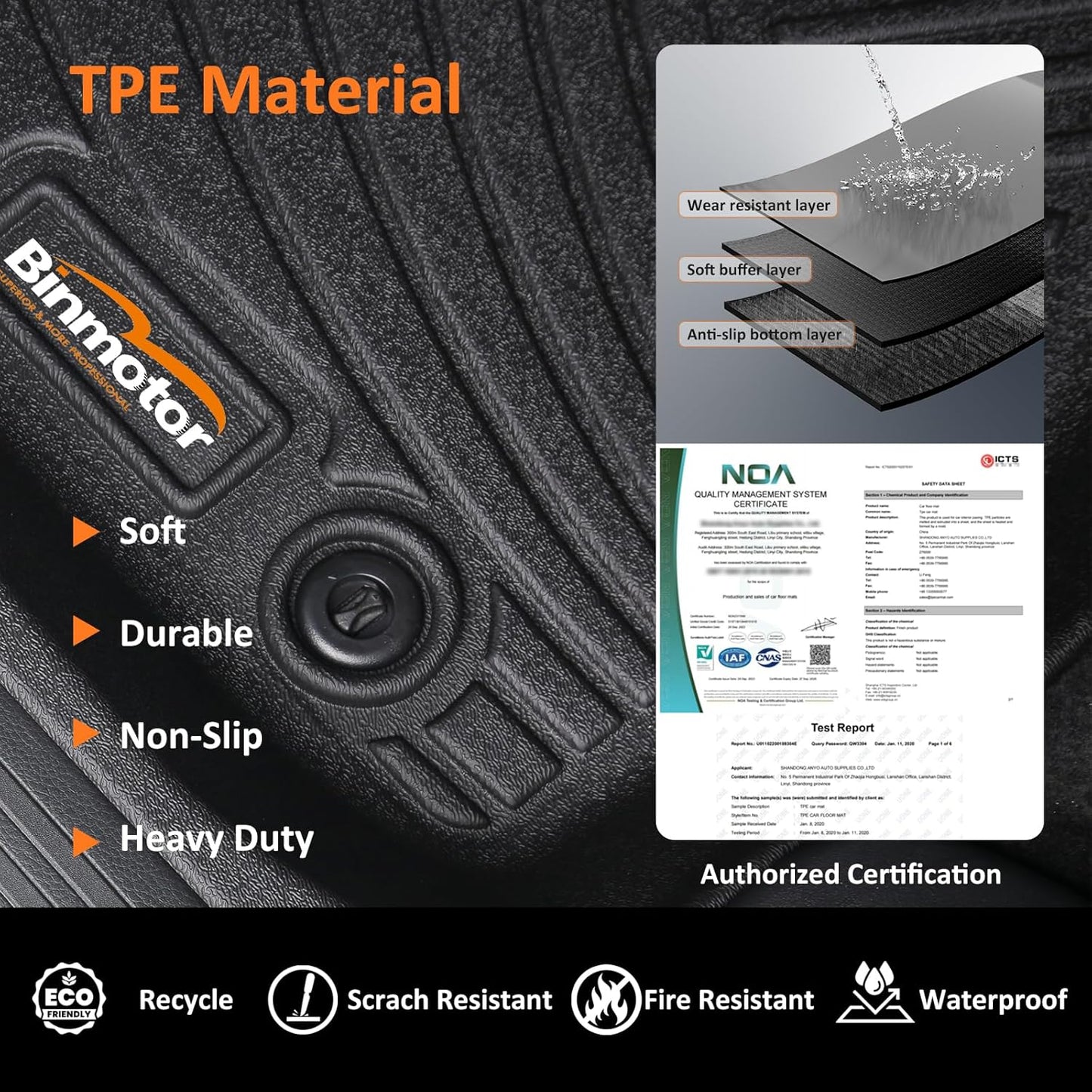 Binmotor-Floor Mats and Cargo Liner Set for Genesis G70 RWD 2019-2024 2025,2 Rows Floor Mats with Cargo Mat Set,Waterproof TPE Rubber Liners for Genesis G70 RWD Trunk Liner Accessories Mats -Black