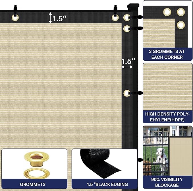 Windscreen4less Privacy Fence Screen Heavy Duty Windscreen Fencing Mesh Fabric Shade Net Cover with Brass Grommtes for Outdoor Wall Garden Yard Pool Deck, 8'x39' Beige