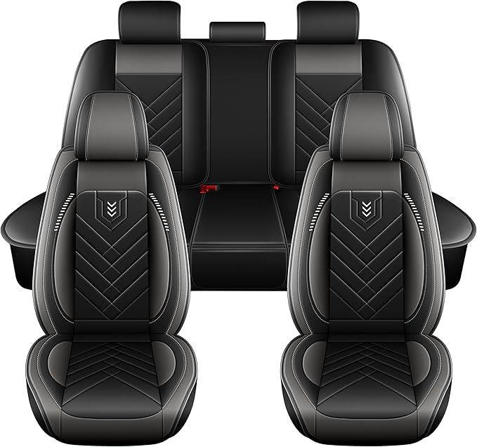 AOMSAZTO Car Seat Cover for Chevrolet Chevy Blazer 2019-2025 2026 Full Set, Leather Car Seat Protector Waterproof, Non Slip Car Seat Cushion, Interior Seat Covers Automotive Accessories - Black&Grey