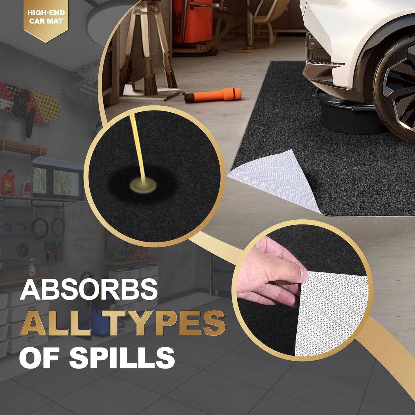 Oil Spill Mat, Garage Floor Mat for Garage & Workshop, 60″×72″ Reusable Floor Protector, Waterproof with Non‑Slip Rubber Backing, High‑Absorbency