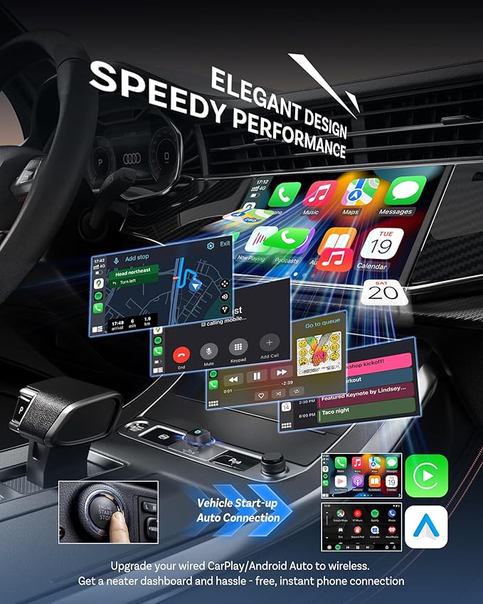 Ottocast Mini Cube 3.0 USB C Wireless CarPlay Adapter, Android Auto Wireless Adapter, Plug & Play with Fast Auto-Reconnect, Mini Car Adapter