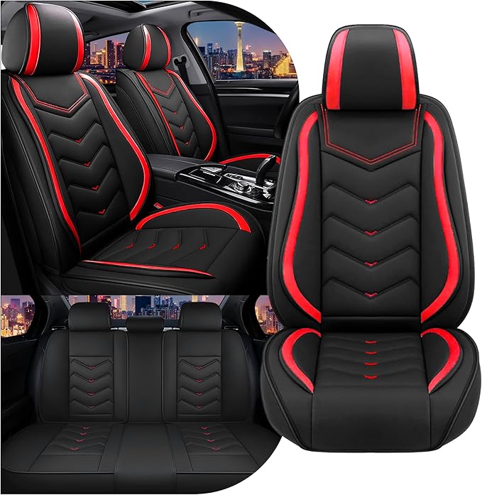 CTDS Car Seat Covers for Nissan Pathfinder 2000-2026, Stylish Sport Seat Cover, Premium Nappa Leather Car Seat Cover. Automobile Seat Covers Sets.(Standard 5 Seats/Black Red)