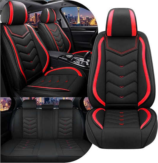 CTDS Car Seat Covers for Hyundai Kona 2018-2026, Stylish Sport Seat Cover, Premium Nappa Leather Car Seat Cover. Automobile Seat Covers Sets.(Standard 5 Seats/Black Red)