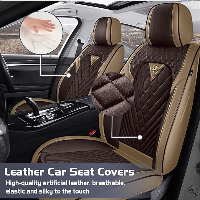 Truck Seat Covers for Ram 3500 2009-2026, Waterproof Premium Leather Full Coverage Car Seat Cover, Muscle Sport Style Auto Interior Seat Cover Sets (Front Set/Brown Coffee)