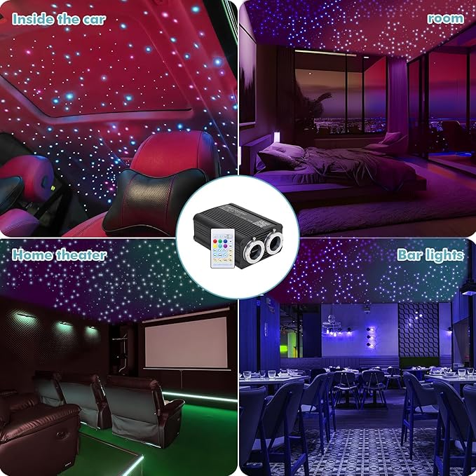 Dual Color Twinkle Starlight Headliner Kit, Music Sync 1000pcs 0.03in 9.8ft Fiber Optic Light APP/Remote Control for Car Home Ceiling Star Lights