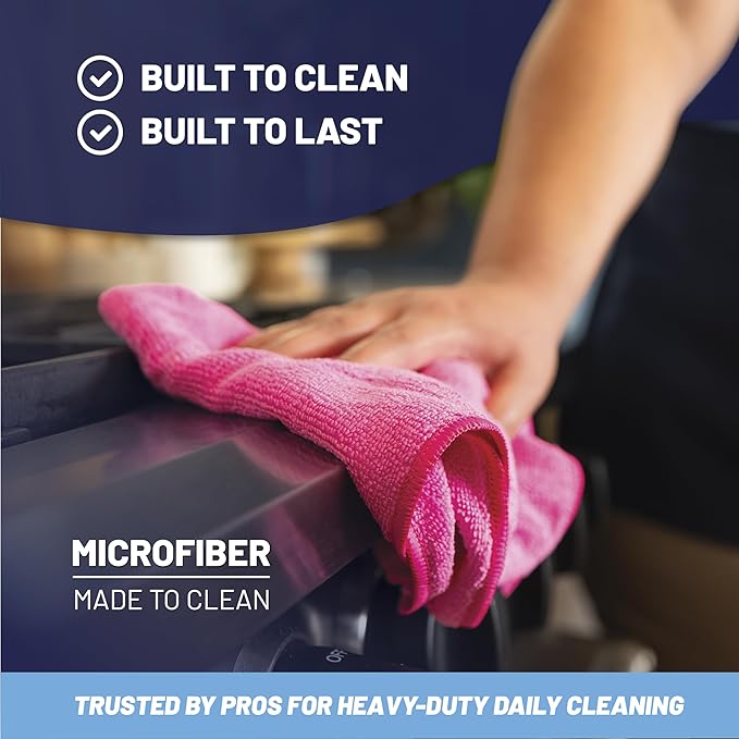 MW Pro Microfiber Cleaning Cloth |Pink, Purple, Blue (12 Pack) | Size 16" x 16" Multi Surface Microfiber Towels