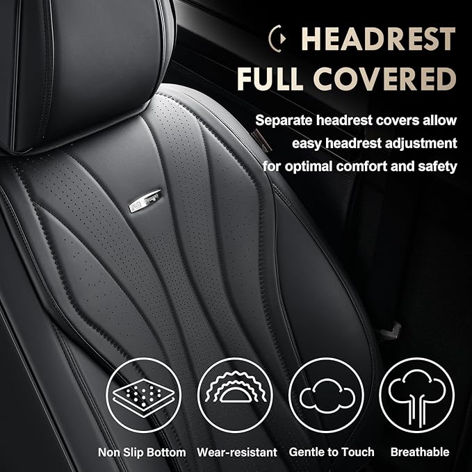 Coverado Car Seat Covers, 5 Seats Black Seat Covers for Car, Luxury Faux Leather Seat Cover, Front and Back Seat Cover, Waterproof Car Seat Protector, Universal Car Seat Cushions Fit for Most Vehicles
