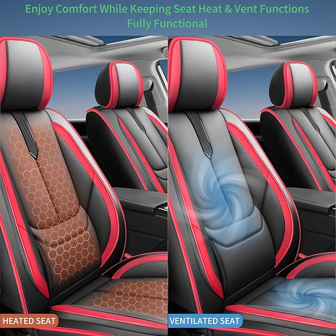 Fit Prius Car Seat Covers for Toyota Prius 2001-2024 2025 2026 -Upgraded Premium Waterproof & Breathable Leather,Airbag Compatible,All-Weather Seat Cushion Protector,Full Set,Black-Red