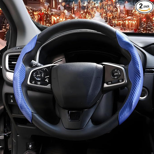 2 Pc Car Carbon Fiber Steering Wheel Cover, Anti-Skid & Scratch-Proof Ultra Thin Steering Wheel Cover Protector Men/Women,100% Universal Fit Steering Wheel,Car Accessories Gifts