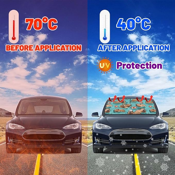 Cute Capybara Print Car Sunshade Umbrella Capybaras Windshield Sun Shade for Car Retractable Umbrella Sunshades for Front Window Cute Sun Shades Cover Visor Portector Block UV Rays