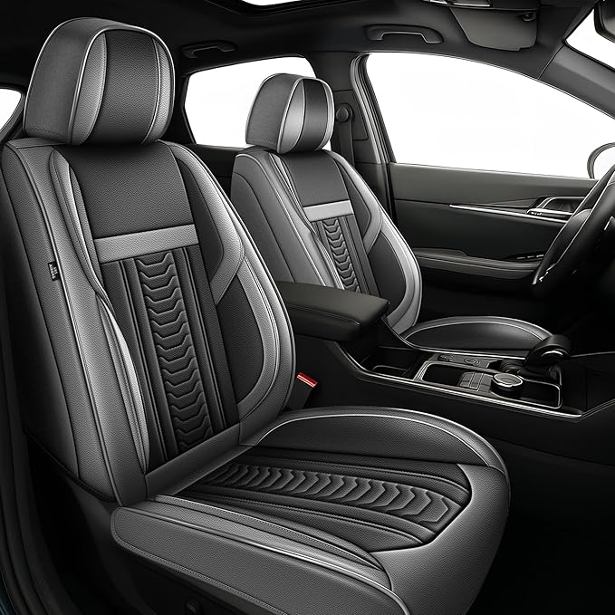 TTX LIGHTING for Subaru Outback 2007-2026 Seat Covers: Waterproof Leather Seat Protector with Airbag Compatible (2 Front Seats,Black&Gray)