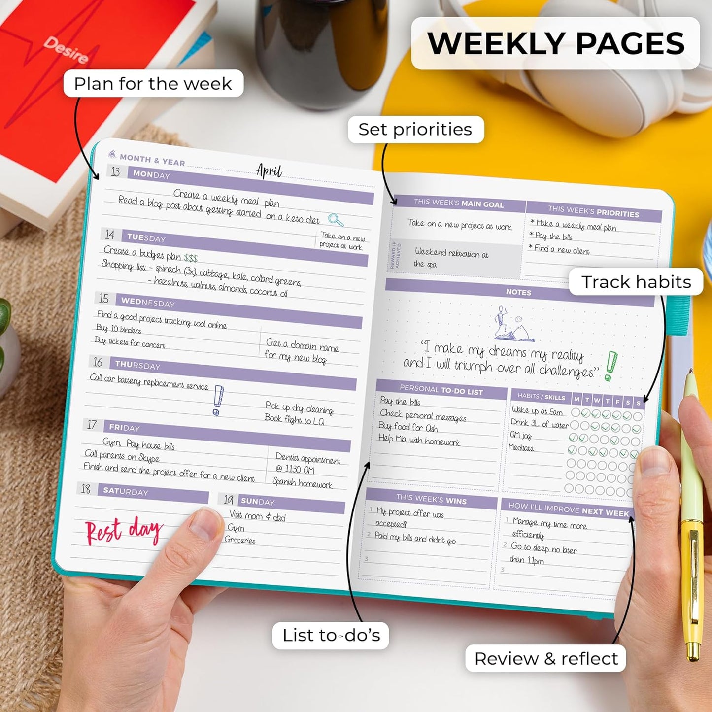 Clever Fox Planner 2nd Edition – Colorful Weekly & Monthly Goal Planner, Time Management & Productivity Organizer, Undated, A5 (Turquoise)
