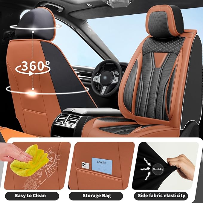 Fit Kicks Car Seat Covers Premium Leather Compatible with Nissan Kicks 2018 2019-2026 (5 Seats Full Set Waterproof Breathable All-Weather Seat Cushion Protector（5 Seats Brown & Black)