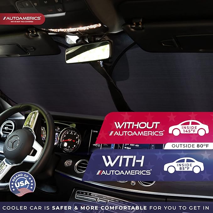 Autoamerics 1-Piece Windshield Sun Shade - Metallic Gray Foldable Car Front Window Sunshade for Most Cars SUV Truck Heat Blocker Visor Protector Blocks Max UV Rays and Keeps Your Vehicle Cool X-Large
