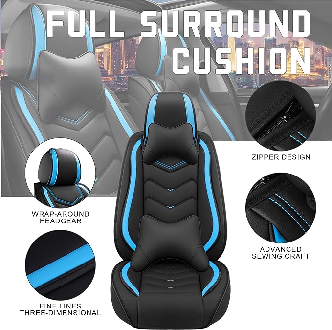 CTDS Car Seat Covers for Nissan Pathfinder 2000-2026, Stylish Sport Seat Cover, Premium Nappa Leather Car Seat Cover. Automobile Seat Covers Sets.(Luxury 5 Seats/Black Blue)