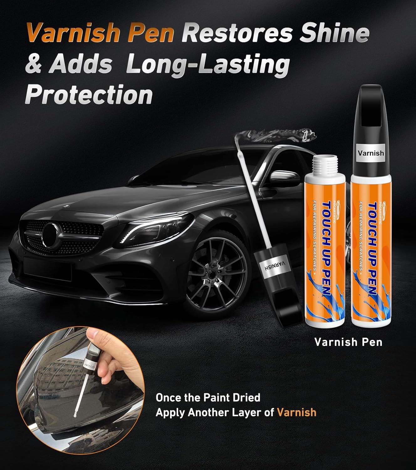 Touch up Paint for Cars, Car Scratch Remover for Vehicles, Car Paint Scratch Repair Automotive Touch Up Paint Pen for Rim, Wheel 2PCS (Grey+Varnish)